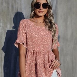 Pink Babydoll Blouse with Ruffle Hem